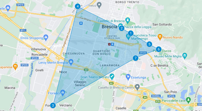 Mappa cittadina delle vie del progetto 